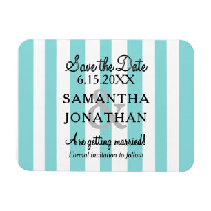 Coastal Seafoam Blue White Stripes Wedding Magnet