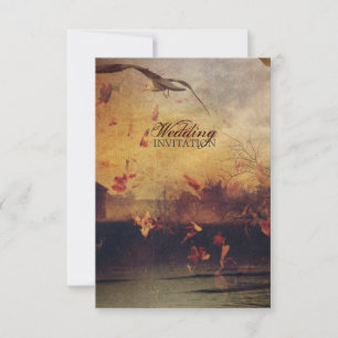 coastal seagull rustic fall leaves autumn wedding invitation