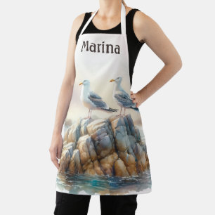 Coastal Seagulls Watercolor Seascape Apron