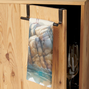 Coastal Seagulls Watercolor Seascape Kitchen Towel