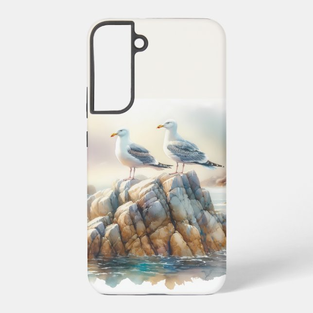 Coastal Seagulls Watercolor Seascape Samsung Galaxy S22+ Case (Back)