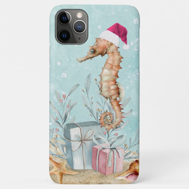 Coastal Seahorse Santa with Wrapped Gifts Case-Mate iPhone Case (Back)