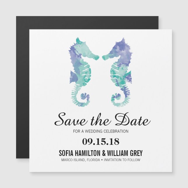 Coastal Seahorse Watercolor | Save the Date Card (Front/Back)
