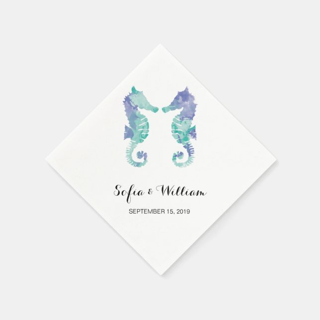 Coastal Seahorse Watercolor | Wedding Napkin (Corner)