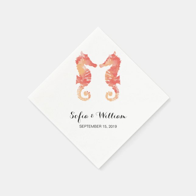Coastal Seahorse Watercolor | Wedding Napkin (Corner)