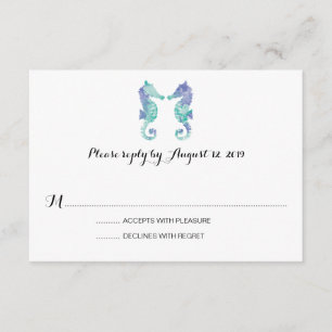 Coastal Seahorse Watercolor   Wedding RSVP Card