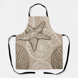 Coastal sealife starfish and shells in beige apron