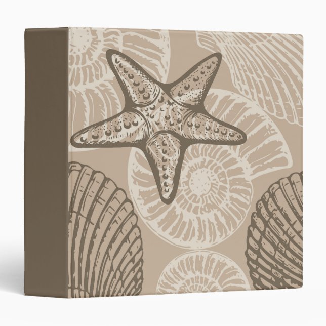 Coastal sealife starfish and shells in beige binder (Front/Spine)