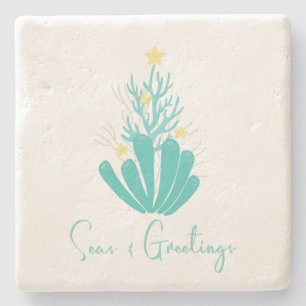 Coastal Seas and Greetings Coral Stone Coaster