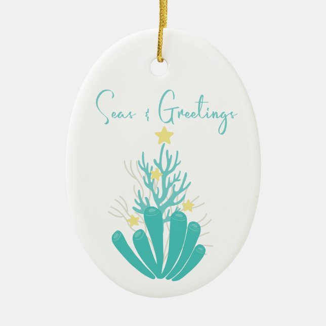 Coastal Seas and Greetings Coral Tree Ceramic Ornament (Front)