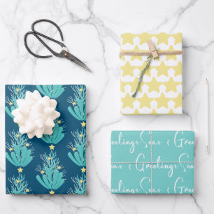 Coastal Seas and Greetings Coral Wrapping Paper Sheet