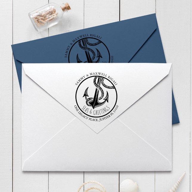 Coastal Seas and Greetings Return Address Rubber Stamp (Creator Uploaded)