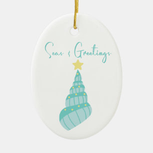 Coastal Seas and Greetings Shell Tree Ceramic Ornament