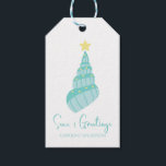 Coastal Seas and Greetings Shell Tree Gift Tag<br><div class="desc">Add Seas & Greetings to your beach themed gift giving with this sweet shell Christmas tree topped with a starfish with as  aqua gingham back.</div>