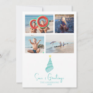Coastal Seas and Greetings Shell Tree Holiday Card