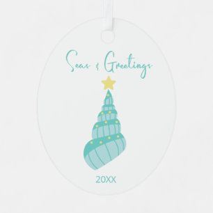 Coastal Seas and Greetings Shell Tree  Metal Ornament