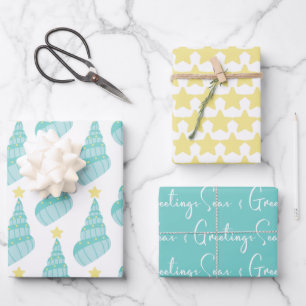 Coastal Seas and Greetings Shell Wrapping Paper Sheet