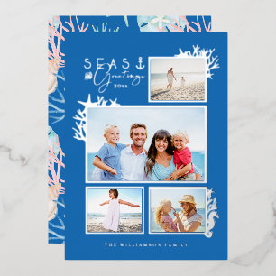 Coastal Seas & Greetings Blue Ocean Photo Frame Foil Holiday Card