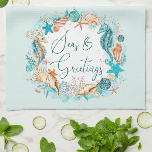 Coastal SEAS & GREETINGS Seahorse Shells Kitchen Towel