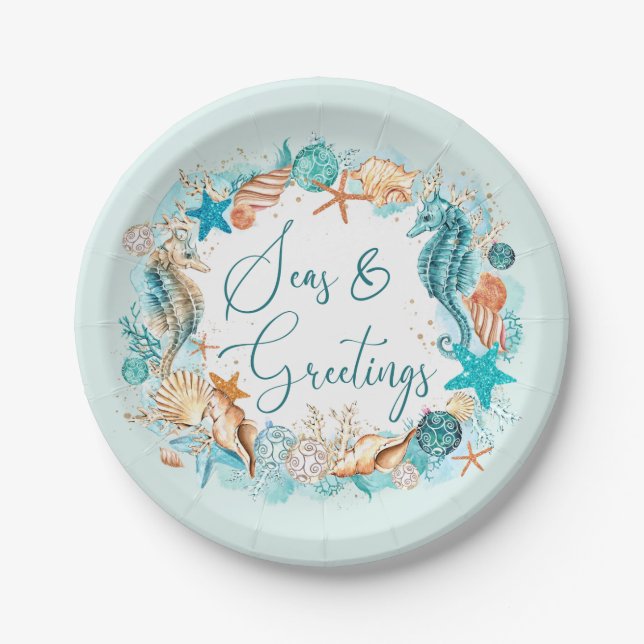 Coastal SEAS & GREETINGS Seahorse Shells Paper Plate (Front)