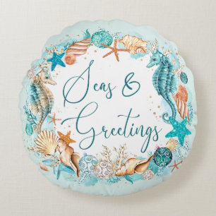 Coastal SEAS & GREETINGS Seahorse Shells Round Pillow