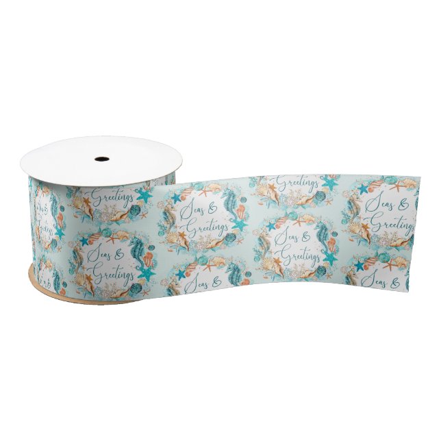 Coastal SEAS & GREETINGS Seahorse Shells Satin Ribbon (Spool)