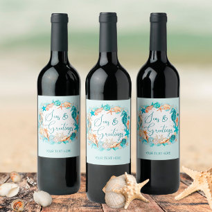 Coastal SEAS & GREETINGS Seahorse Shells Wine Label