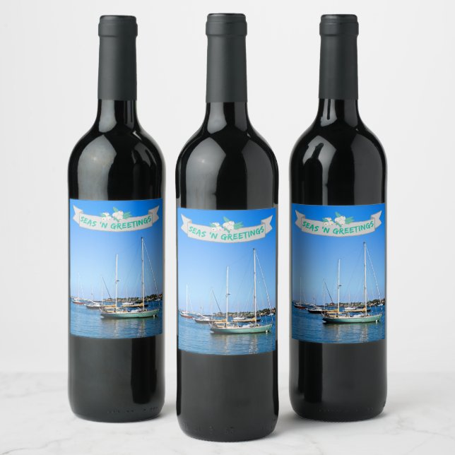 Coastal Seas n Greetings Sailboats on the Bay Wine Label (Bottles)