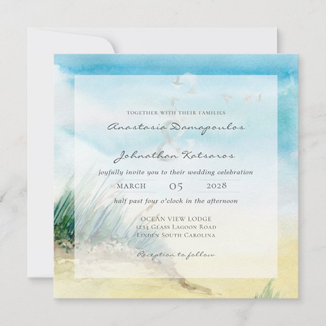 Coastal Seascape Rustic Watercolor Invitation (Front)
