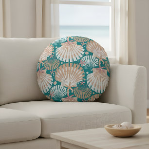 Coastal Seashell and Starfish  Round Pillow