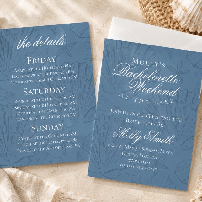 Coastal Seashell Beach Bachelorette Itinerary  Invitation (Coastal Seashell Beach Bachelorette Itinerary Invitation)