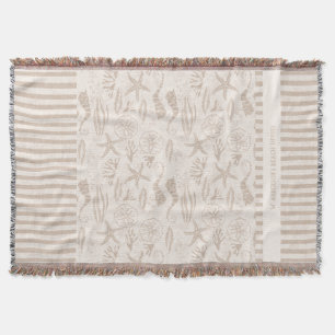 Coastal Seashell Beige Hand-Drawn Nautical  Throw Blanket