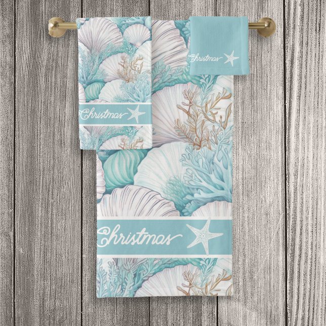 Coastal Seashell & Coral Pattern#3 ID1009 Bath Towel Set (Creator Uploaded)