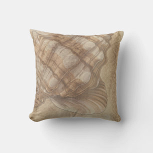 Coastal Seashell Design, Sand Colour Beach Theme Throw Pillow