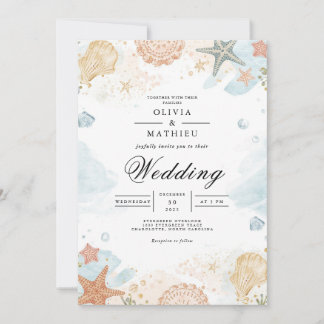 Coastal Seashell Floral Arch Wedding Invitation