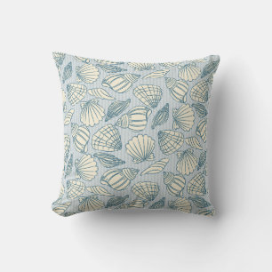 Coastal Seashell Pattern Throw Pillow (Blue & Sand