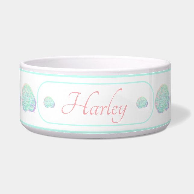 Coastal Seashell Personalized Pet Bowl (Front)