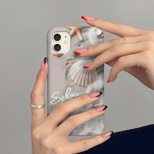 Coastal Seashell Sand Design Customized Name iPhone 15 Pro Case