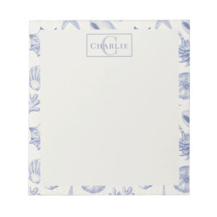 Coastal Seashell Sketch, Custom Monogram Dog Pet Notepad