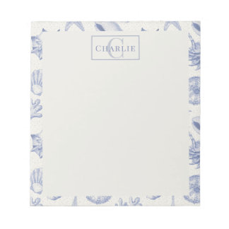 Coastal Seashell Sketch, Custom Monogram Dog Pet Notepad