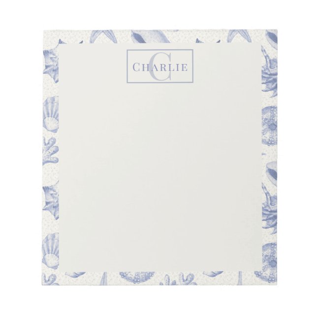 Coastal Seashell Sketch, Custom Monogram Dog Pet  Notepad (Front)