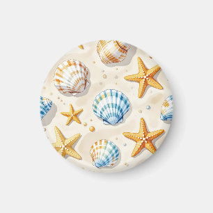 Coastal Seashell Starfish Beach Pattern Magnet