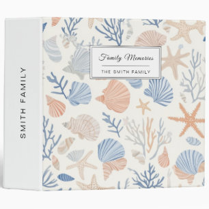 Coastal Seashell Starfish Blue Peach Cream Binder