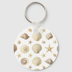 Coastal Seashell Starfish Seamless Pattern Keychain