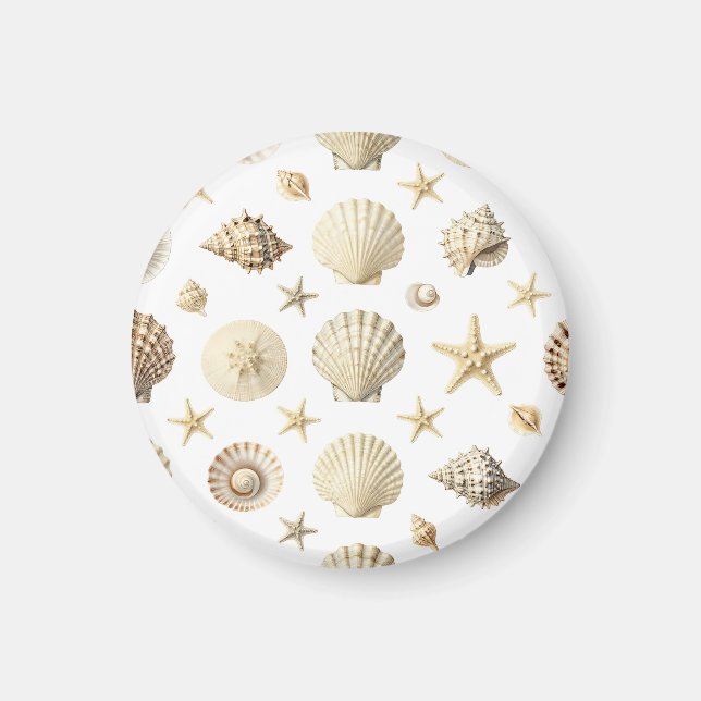 Coastal Seashell Starfish Seamless Pattern Magnet (Front)