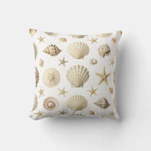 Coastal Seashell Starfish Seamless Pattern Throw Pillow