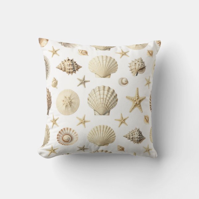 Coastal Seashell Starfish Seamless Pattern Throw Pillow (Front)