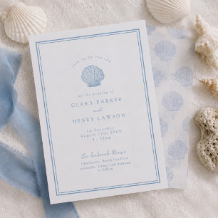 Coastal Seashell Vellum Wedding Overlay Invitations