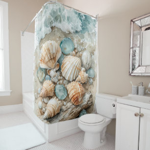 Coastal Seashell Watercolor Driftwood Scene