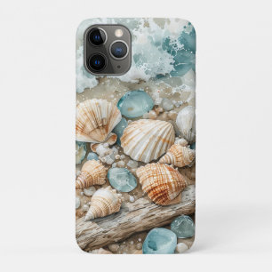 Coastal Seashell Watercolor Driftwood Scene iPhone 11 Pro Case